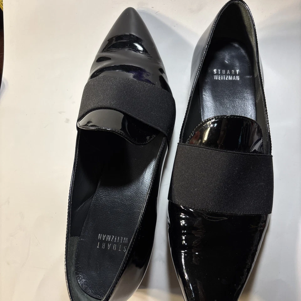Stuart Weitzman Women’s Tara Black Patent Leather Cummerbund Point Toe Flat 9 N - Image 4 of 4