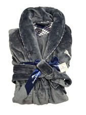 NWT - Tommy Bahama Navy Blue Gray Plush Mens Robe - OSFM