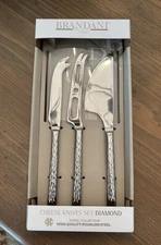 BRANDANI 3 PC CHEESE KNIFE SET DIAMOND PATTERN NEW IN BOX HOTEL COLLECTION