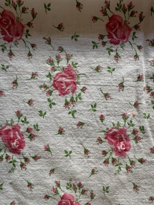 Vintage Printed Feed Sack White Rosebud 21.5 X 36 Open Seam