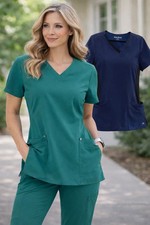Women s Scrub Top Lot Size Large Navy Teal Stretch Medical Workwear Set