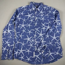 Escales Shirt Mens Medium Blue Starfish Print Long Sleeve Button Up Made EU