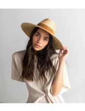 GIGI PIP Isla Natural Wheat Straw Fedora Hat Wide Brim One Size Fits Most NEW!