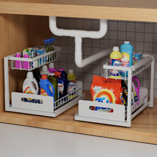 2-Tier under Sink Slide Out Organizer, 2 Pack Pull Out Cabinet Storage Shelf wit
