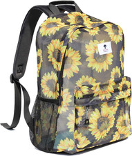Original Print Mesh Backpack Semi-Transparent Sackpack See through Beach Bag Day