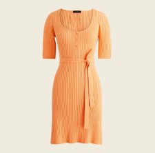 NWT J. Crew Orange Midi Knit Sweater Dress Merino Wool Belted Ribbed Bodycon XS