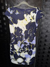 Vince Camuto Floral Print cap sleeve sheath dress navy blue ivory yellow Size 6