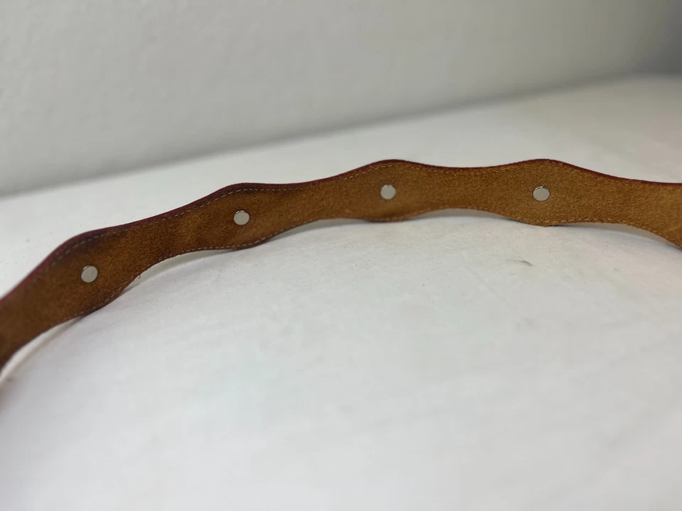 Red Leather Western Concho Belt 36 Scallop Silver Buckle Cowgirl Rodeo Pantina - Image 4 of 4