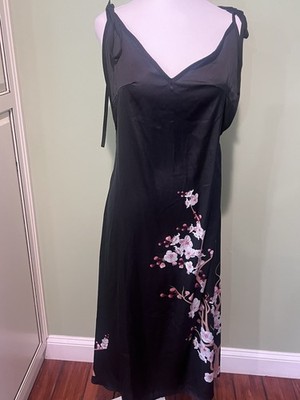 pixie lady Black Pink White Floral V-Neck Strappy Maxi Slip Dress Polyester XL