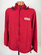 HEB Jacket Adult Medium Texas Grocery Employee Full-Zip Hooded Windbreaker Red