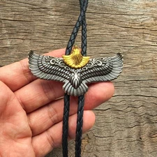 Golden Eagle Bolo Tie for Cowboy Wedding Gifts - Western Style Necklace for Men