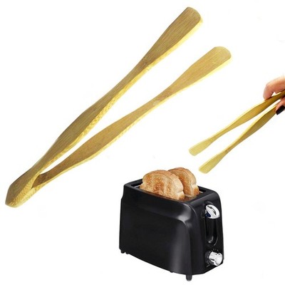 Natural Bamboo Toast Tongs Salad Bacon Bread Bagel Toaster Wood Cooking Serving