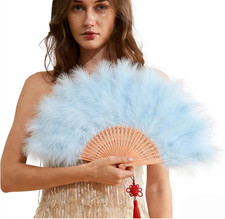 Handheld Feather Fan Vintage Style Flapper Costume Party Dancing Light Blue