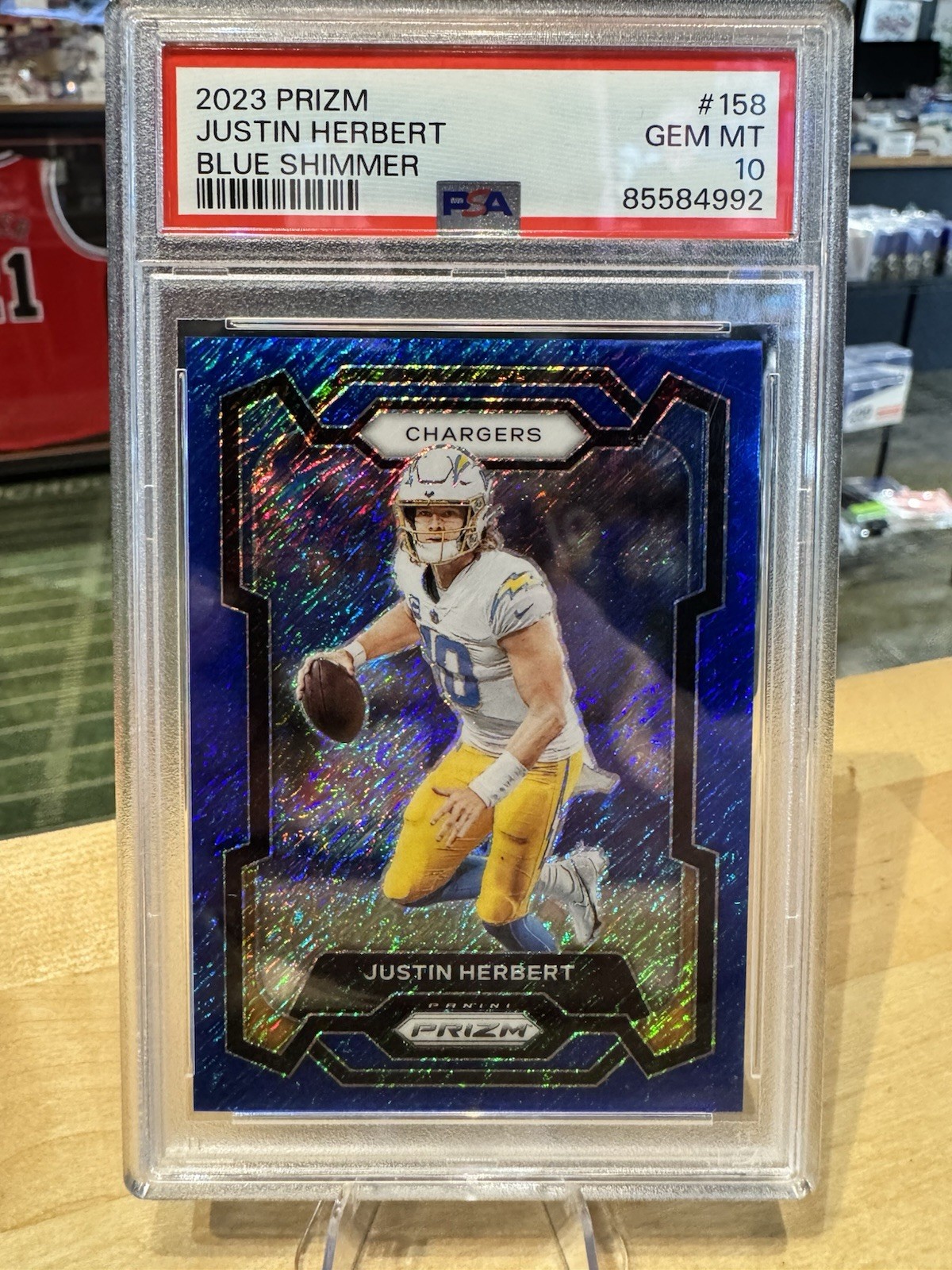 2023 Panini Prizm Justin Herbert #158 Blue Shimmer /25 PSA Gem Mint 10