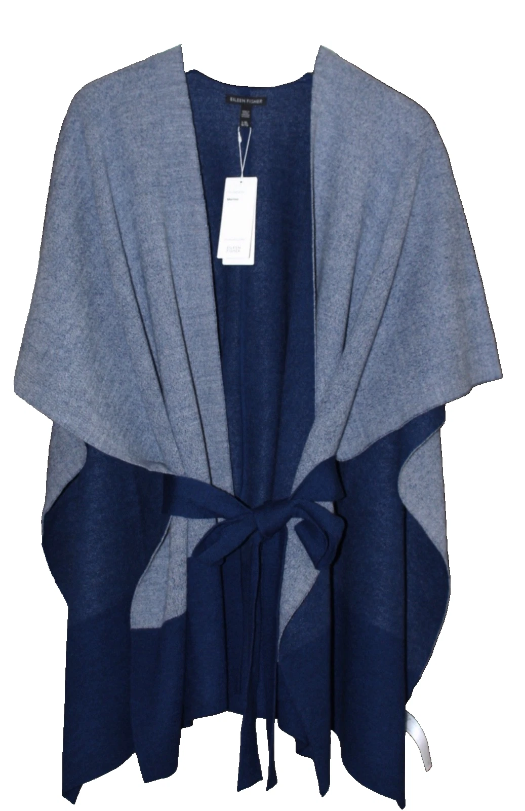 NEW Eileen Fisher- Felted Merino Double Face Poncho, Blue Bonnet - L+XL - $298