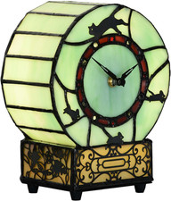 L10970 Cat and Mouse Tiffany Style Stained Glass Desk Clock Table Lamp