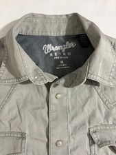 Wrangler Retro Premium Mens M Gray Pearl Snap Western Cowboy Rodeo Shirt