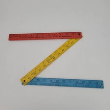 Vtg 36" Folding Wooden Yard Stick WOOLWORTHS Collectible Ruler USA Tri-Color