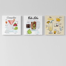 Set di Quadri "Cocktail Bar" |Q1292| Stampe su Tela per Cucina e Angolo Bar
