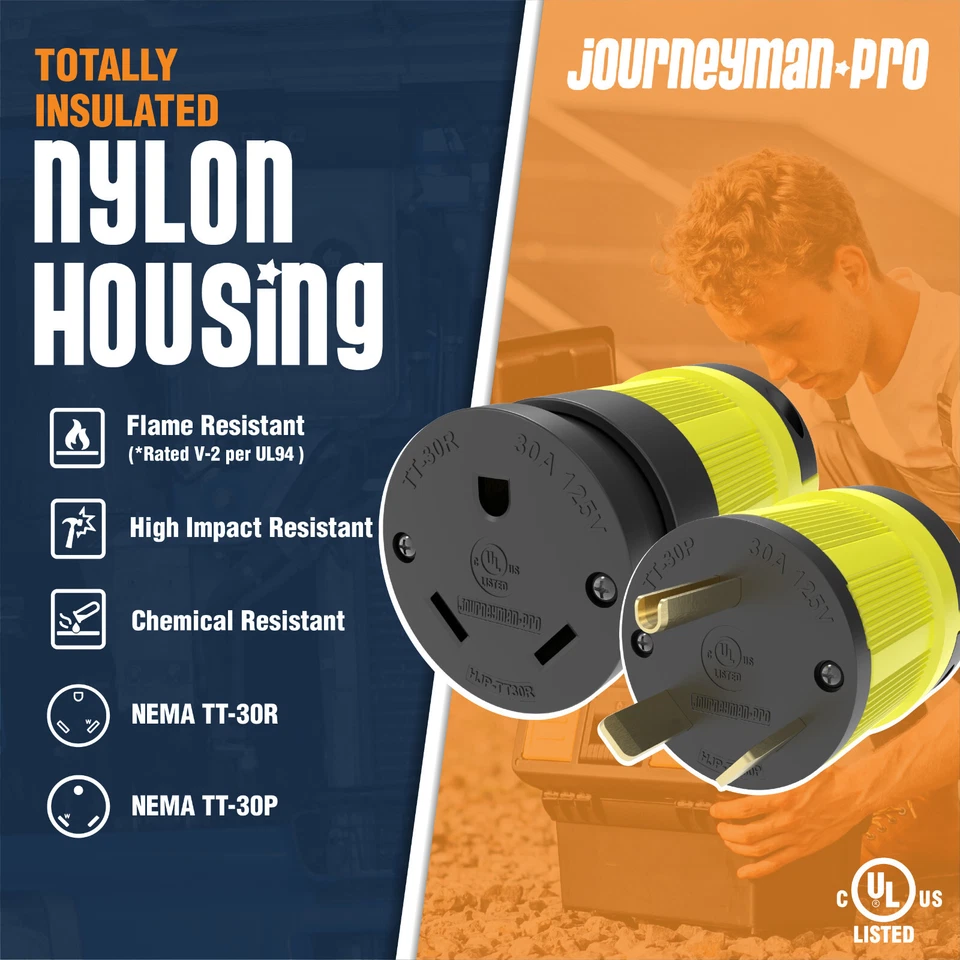 RV Power 125 Volt 30 amp TT-30 Plug Connector Set TT-30P TT-30R 110 120 Trailer - Image 2 of 4