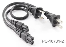 2-Pack 1ft 2-Prong Figure-8 Replacement Non-Polarized Power Cord Cable