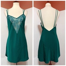 VTG 90s Victoria's Secret Gold Label Lingerie Dress Green Satin Lace Slip M