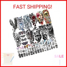 80 Sheets Temporary Tattoos Stickers, Fake Body Arm Chest Shoulder Tattoos for M