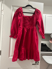 J. Crew Smocked clip-dot puff-sleeve mini dress raspberry Size S