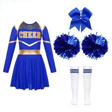Kids Girl Cheerleading Costumes Uniform Long Sleeves Dance Dress for Performance