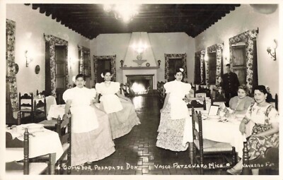Comedor Posada de Don Vasco Patzcuaro Michoacan Mexico c1940 Real Photo RPPC