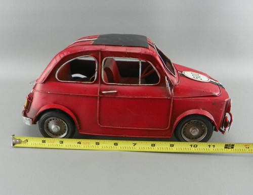 Tin Metal Classic 1960's Red Fiat 500 Mini Cabriolet Replica Car 12" Decor Piece - Picture 6 of 7
