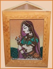 THREE GEMSTONE PAINTING ON A TRIANGLE PEN PENCIL HOLDER/STAND FROM INDIA 