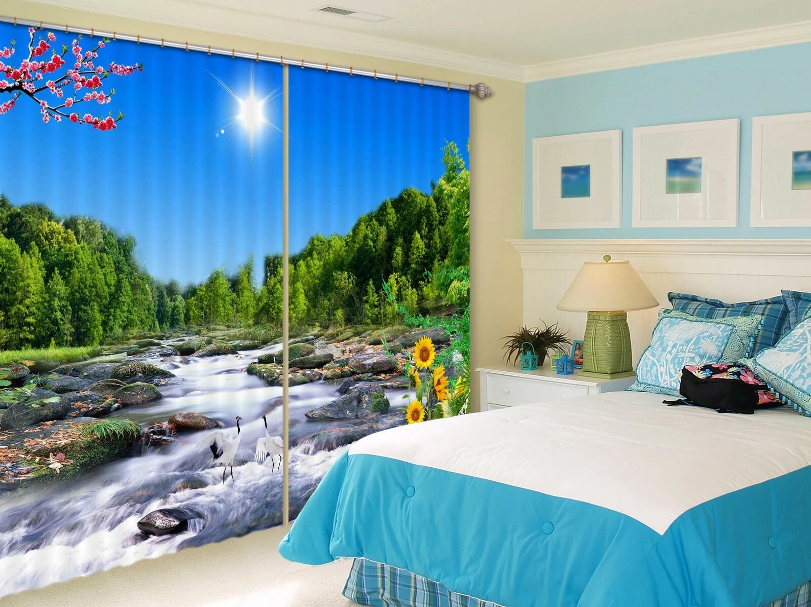 3D River Sunflower ZHUA1739 Blockout Photo Curtain Fabric Window Zoe