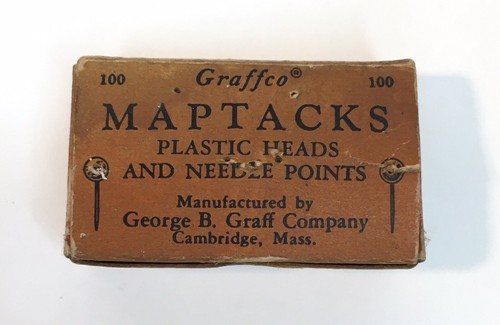 Vintage Box of Graffco MapTacks Medium Map Pin Tacks M 2 RED PARTIAL BOX