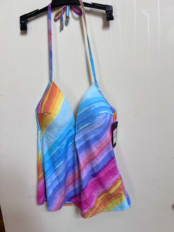 Camiseta Tankini RACHEL Rachel Roy Para Mujer Correa Estándar con Anillo Circular Halter M Foto 3 de 4