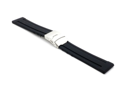 Silikon Uhrenarmband Modell Korsika schwarz 22 mm, Faltschließe