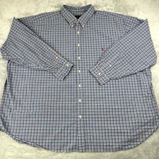 Polo Ralph Lauren Shirt Mens 4XB Big Blue Plaid Button Long Sleeve Casual Pony