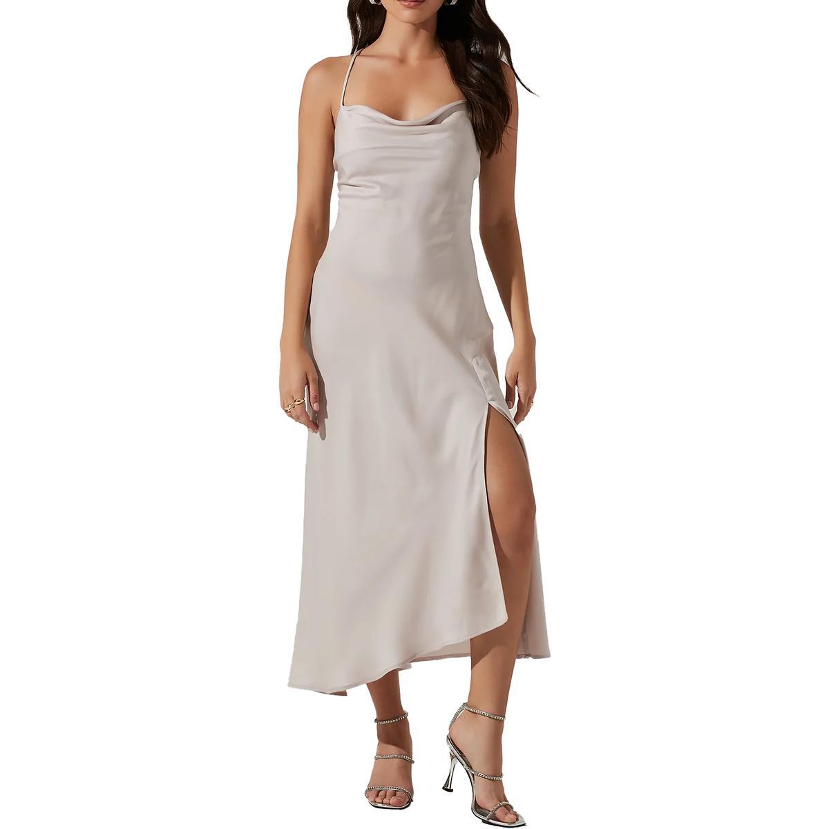 Женское облегающее миди-платье из темно-серого атласа Gaia с открытой спиной ASTR the Label, L BHFO 5875