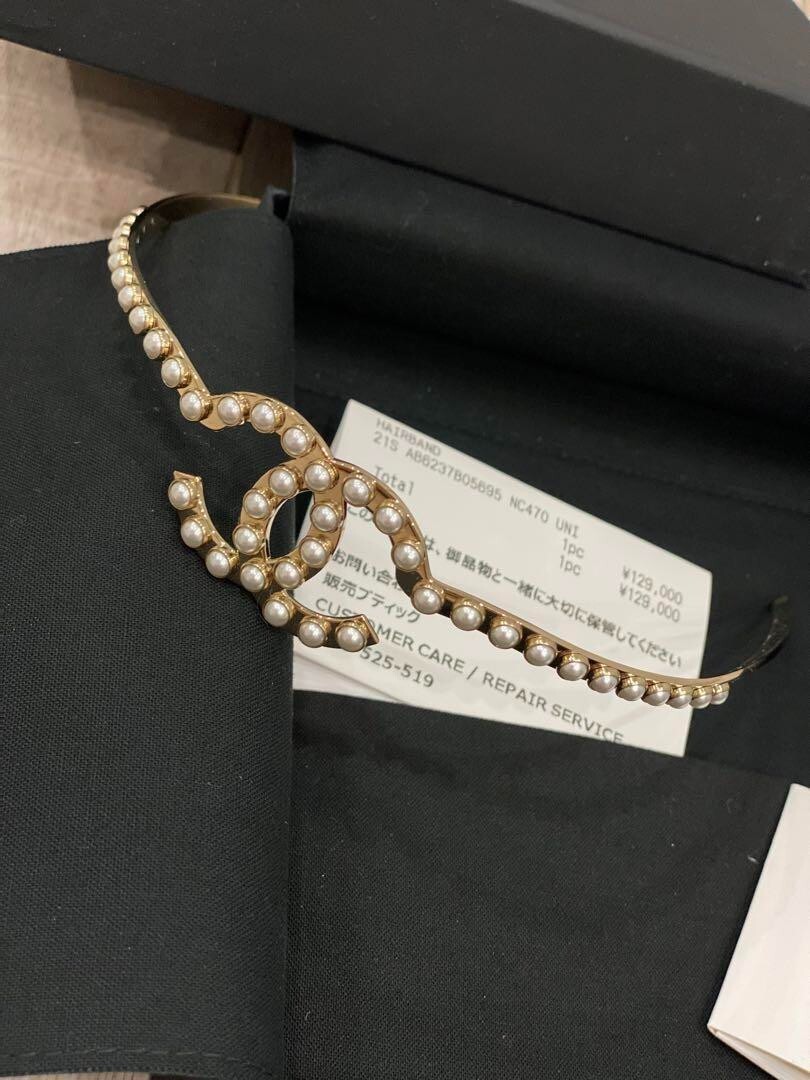 CHANEL ヘアバンド CCロゴパール CHANEL Pearl CC Mark Headband w/Box | eBay