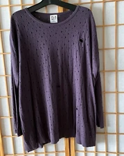 Planet By Lauren G Swiss Cheese Laser Cut Natural Sweater OS  Cotton Blend