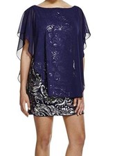Laundry by Shelli Segal Sequined Chiffon Overlay Dress, $295 Navy Size 2 - NWD