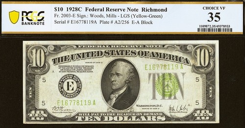 1928C $10 FRN PCGS 30 crazy rare key note Richmond LGS total 21 known Fr 2003-E