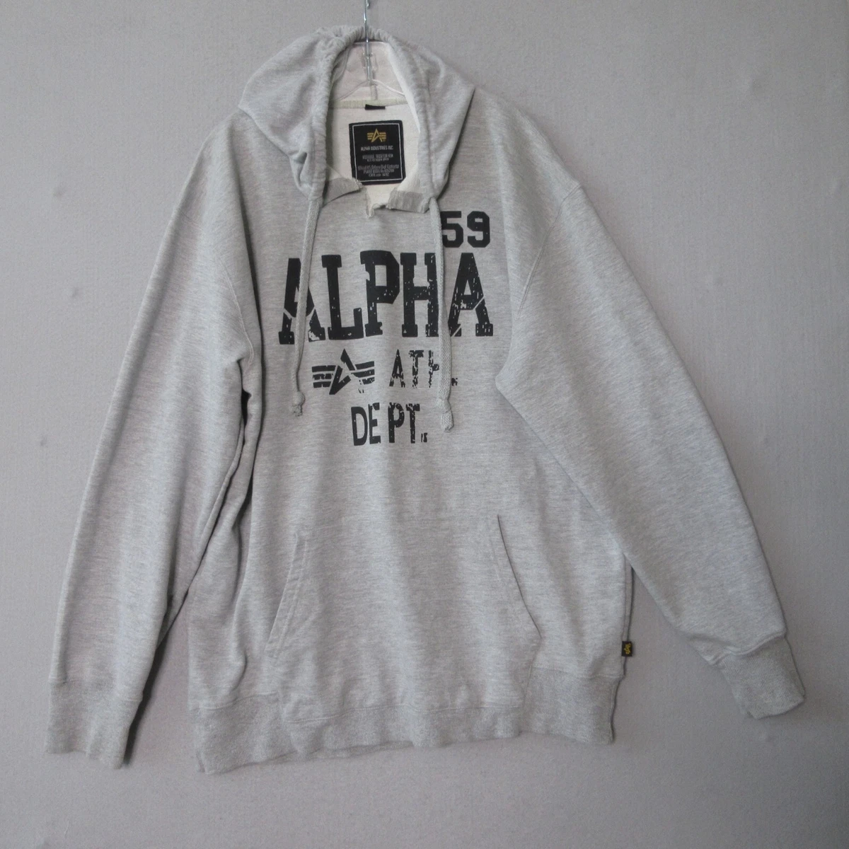 Vintage Alpha Industries Sweatshirt Spellout Gray | 4XL Hoodie Drawstring Men eBay