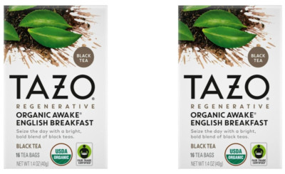 2 PACK Tazo Awake English Breakfast Regenerative Organic Black Tea 16 Count 5/26
