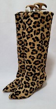 Bruno Ricci Cone Heel Calf Hair Slouch Leopard Print Boots Women's Size EU 37