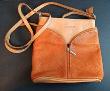 I Medici Leather Crossbody Purse Bag, Apricot Tan, Adjustable Strap, Italy