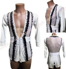 Man Dancewear Ballroom Latin Costume Rumba Waltz Rhythm Shirt Tango Caribbean