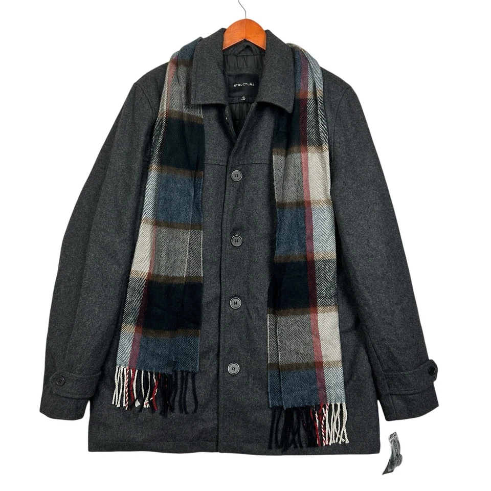 Structure Men's Scarf Coat Charcoal Size Large