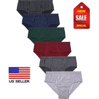 Men's ULTRA Cotton Knocker Bikini Brief Underwear Assorted Color (6 Pack) Stripe