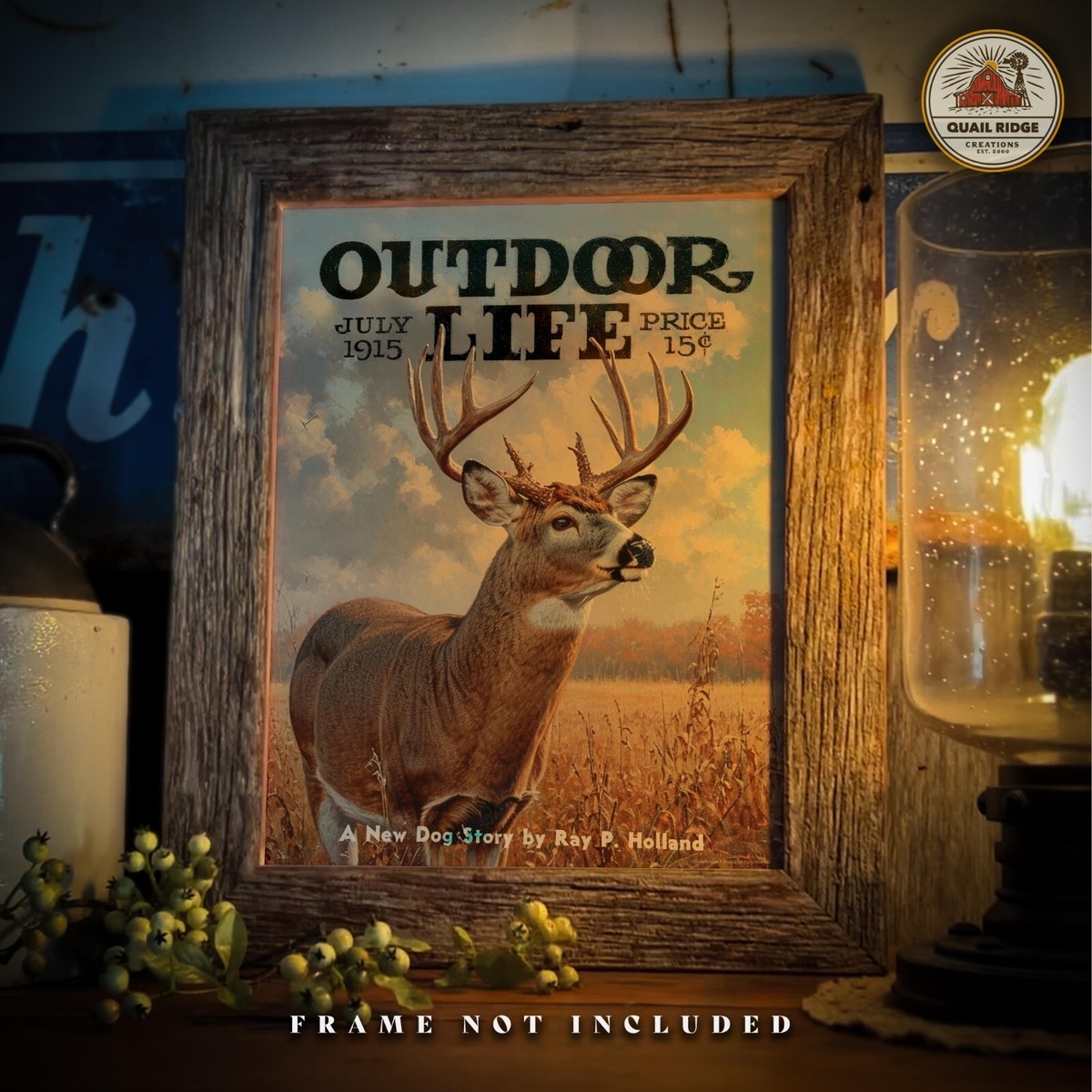 Vintage Whitetail Deer Art Print Hunting Magazine Fishing Cabin